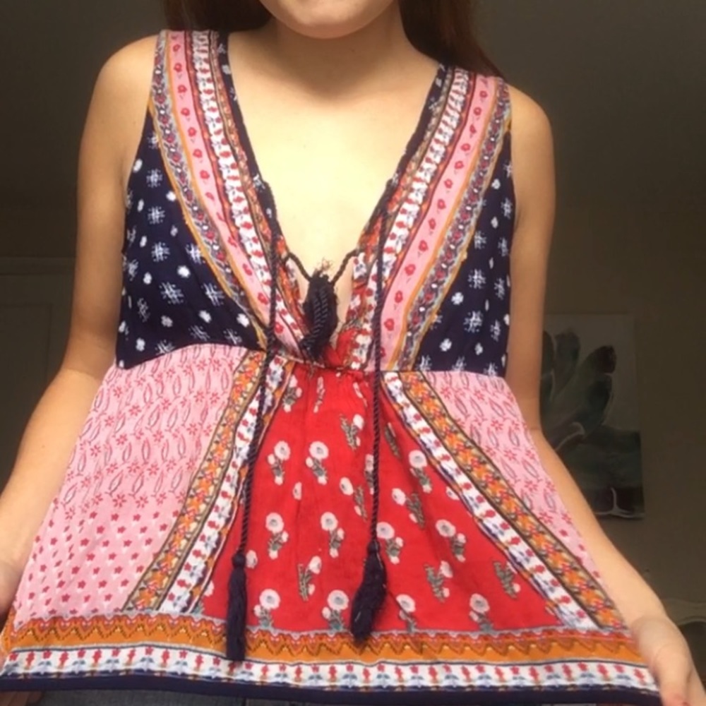Patterned rope tie tank top